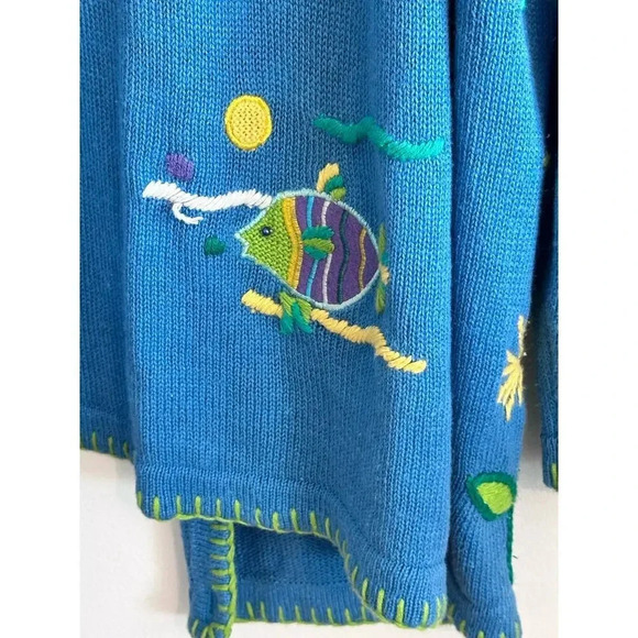 The Quacker Factory Blue Long Sleeve Embroidered knit Cardigan Sweater Size L - Picture 5 of 5